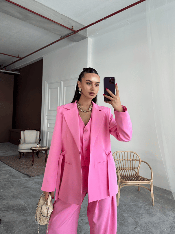 Ceket Yelek Pantolon 3lü Takım - Pembe