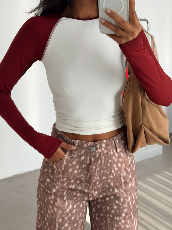 Bloklu Basic Bluz - Bordo