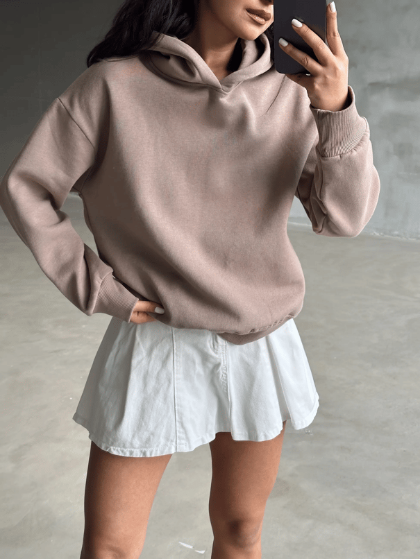Kapüşonlu Sweatshırt Vizon - Vizon