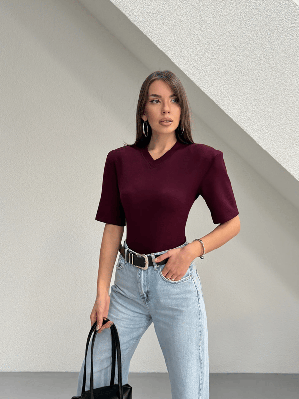 Vatkalı Bodysuit - Mürdüm