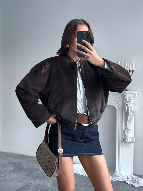 Astarlı Peluş Ceket - Kahve