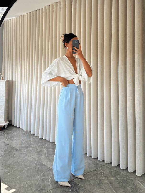 Bel Lastik Palazzo Pantolon - Bebe Mavi