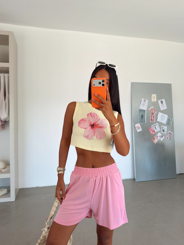 Lastikli Modal Şort - Pembe
