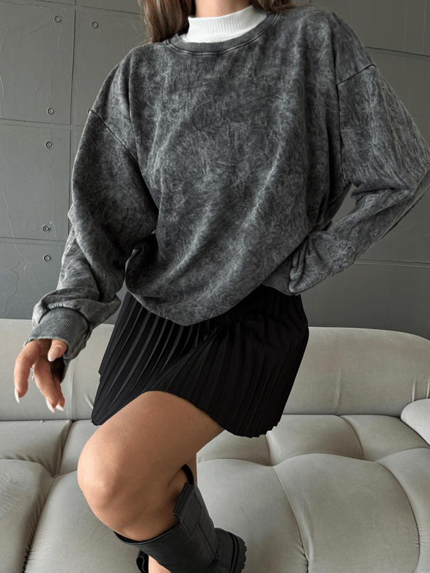Oversize Yıkama Sweatshirt -Antrasit