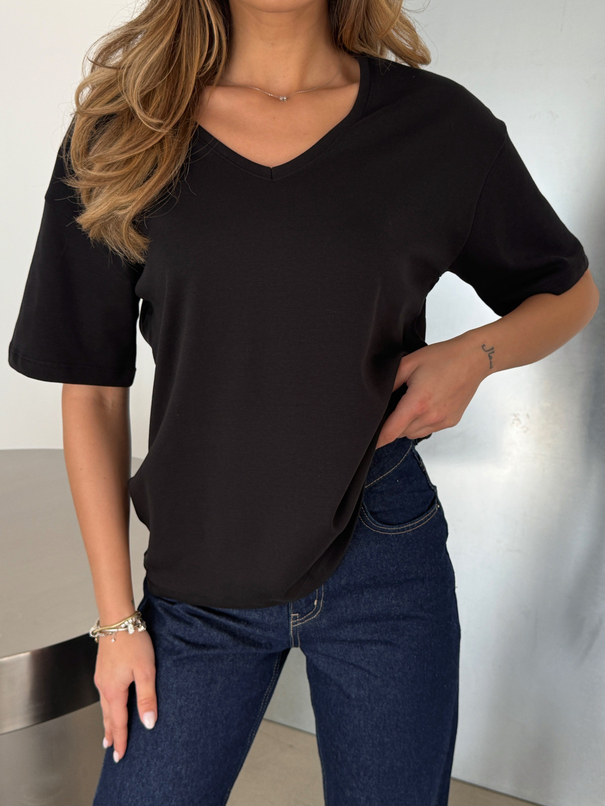 V Yaka Basic T-shirt - Siyah