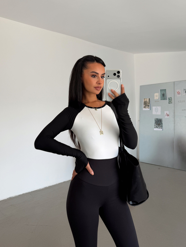 Bisiklet Yaka Kontrast Bodysuıt - Siyah