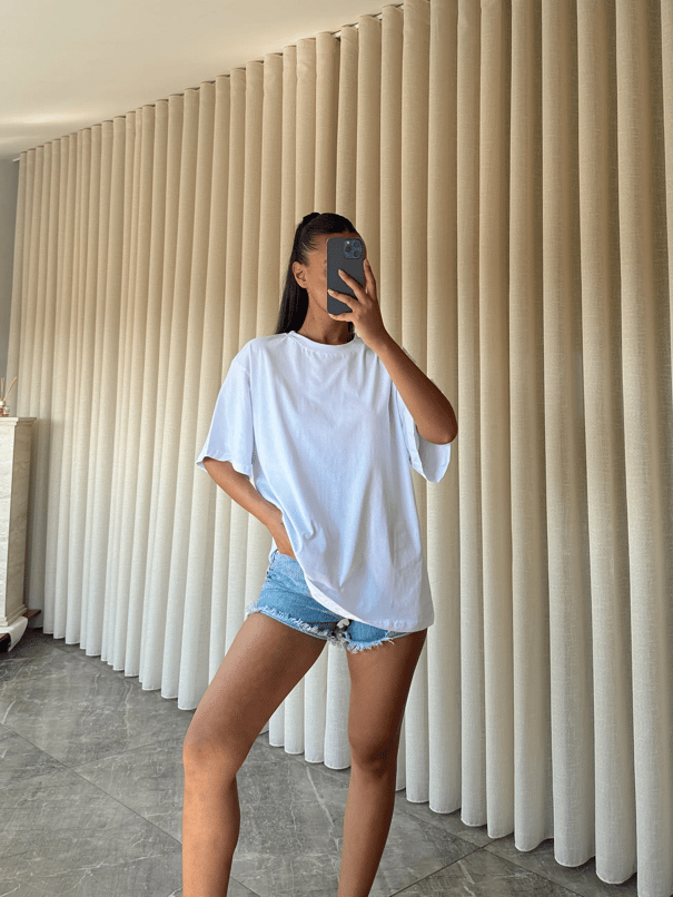 Oversize Düz Basic  - Ekru