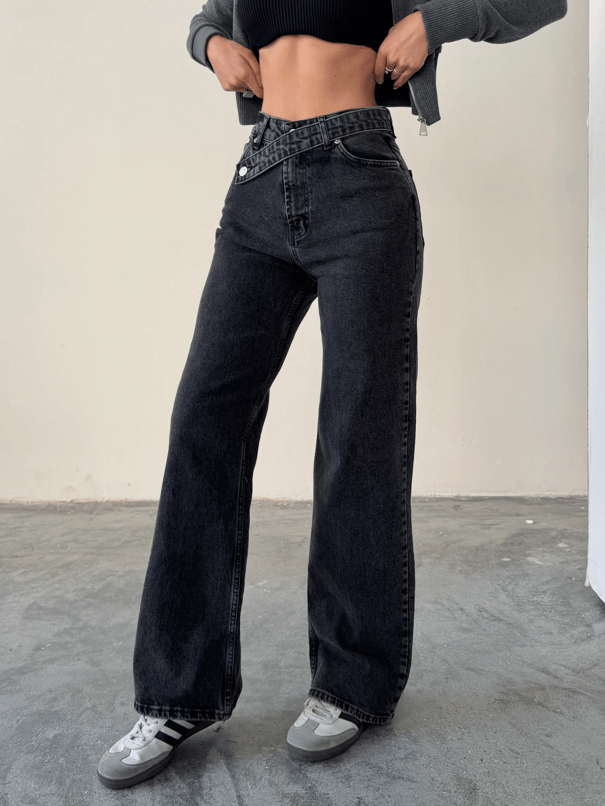 Kuşak Detaylı Jean - Siyah