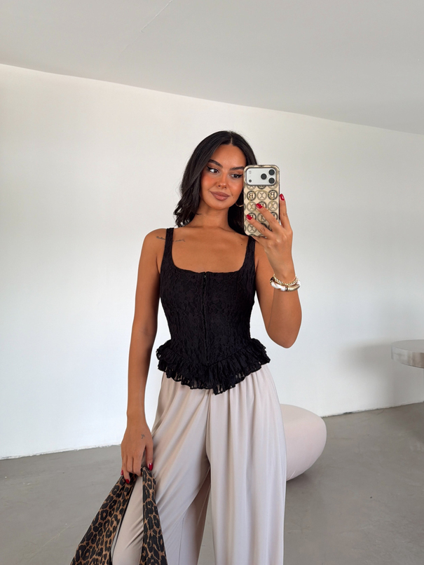 Korse Dantel Crop Top - Siyah