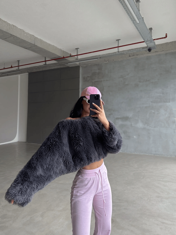Peluş Crop Kazak Füme - Füme