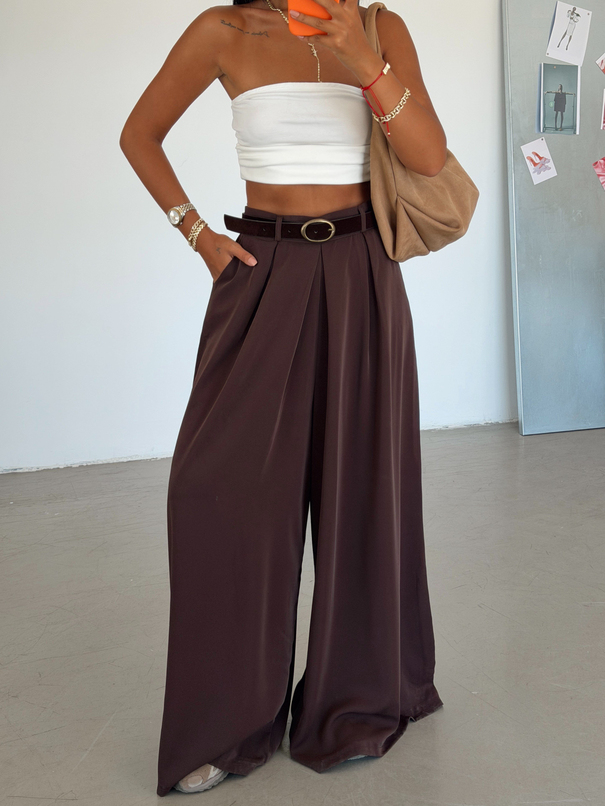 Modal Kemerli Pantolon - Kahve