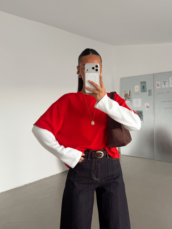 Modal Birleşik Sweat - Kırmızı