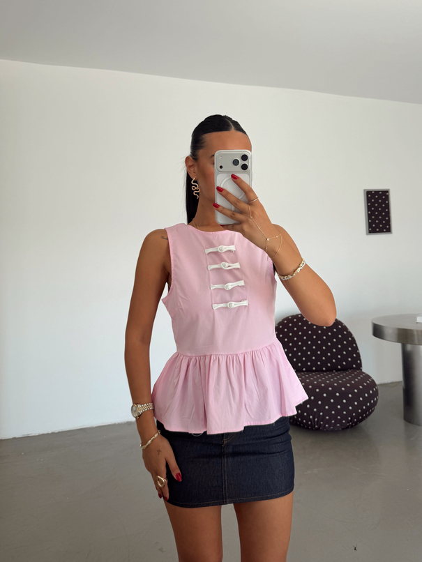 Düğüm Detaylı Sıfır Kol Bluz - Pembe
