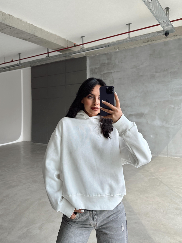 Kapüşonlu Sweatshırt - Beyaz