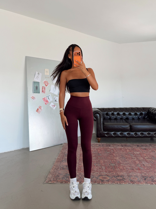 Yüksek Bel Fit Tayt - Bordo