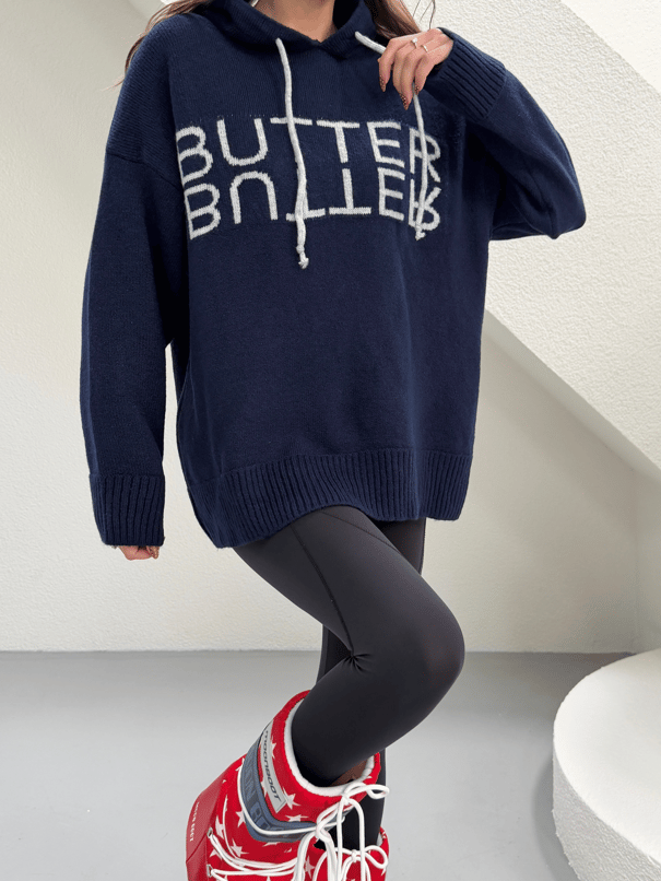 Kapüşonlu Butter Triko Kazak - Lacivert