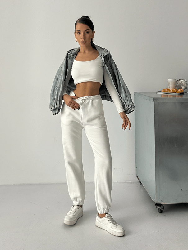 Bel Lastik Jogger Eşofman Beyaz - Beyaz
