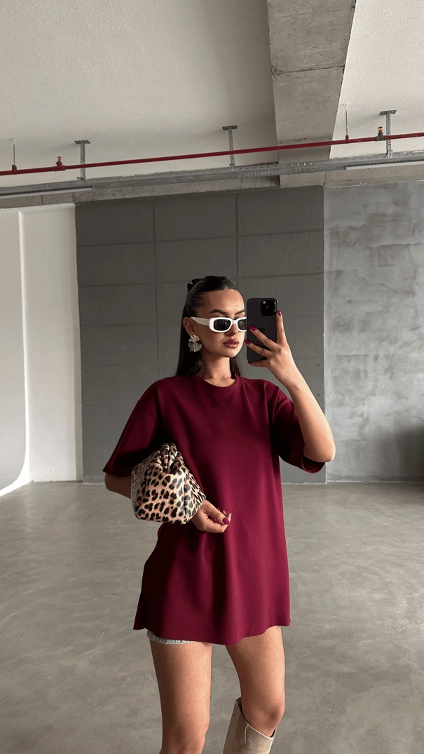 Yan Yırtmaç Oversize Basic - Bordo