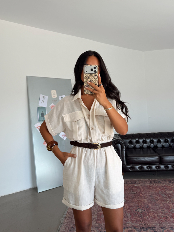 Beli Lastikli Mini Tulum - Taş