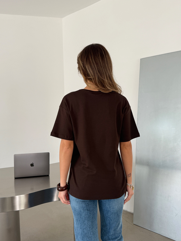 V Yaka Basic T-shirt - Kahve