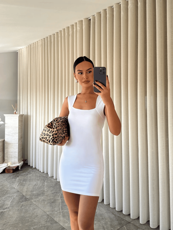 Lana Mini Elbise Beyaz - Beyaz