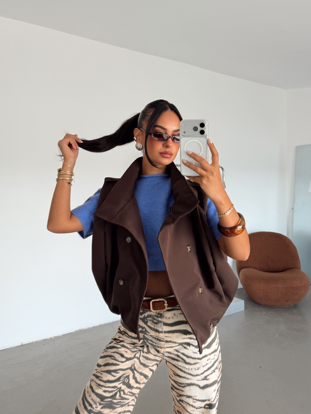 Apolet Detaylı Oversize Yelek - Kahve