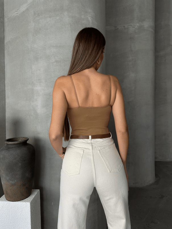 Çelik Örme Korse Crop Top Taba - Taba