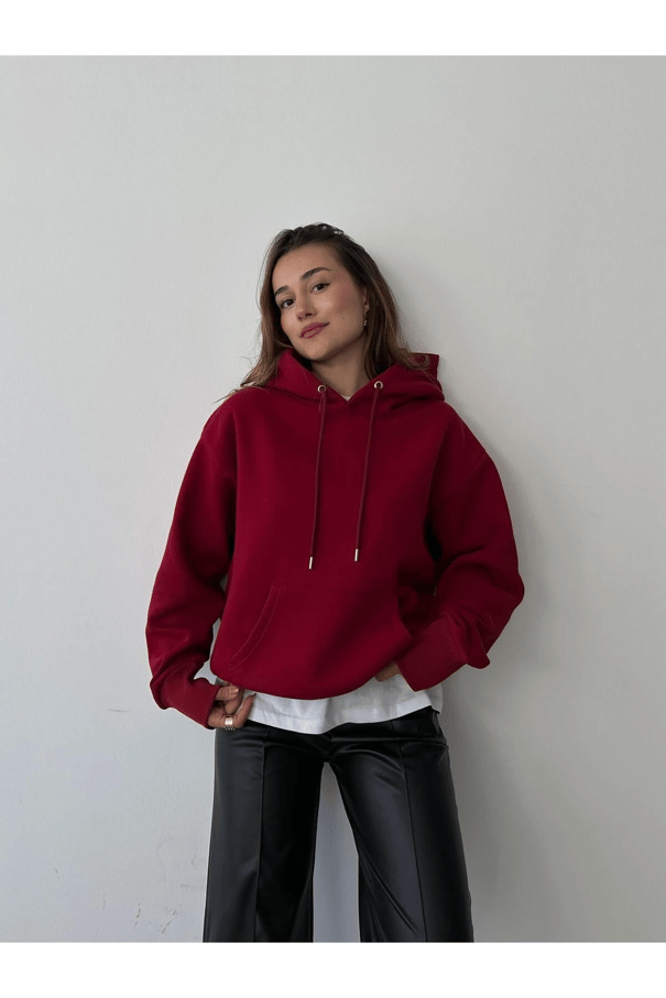Kanguru İpli Sweat Bordo - Bordo