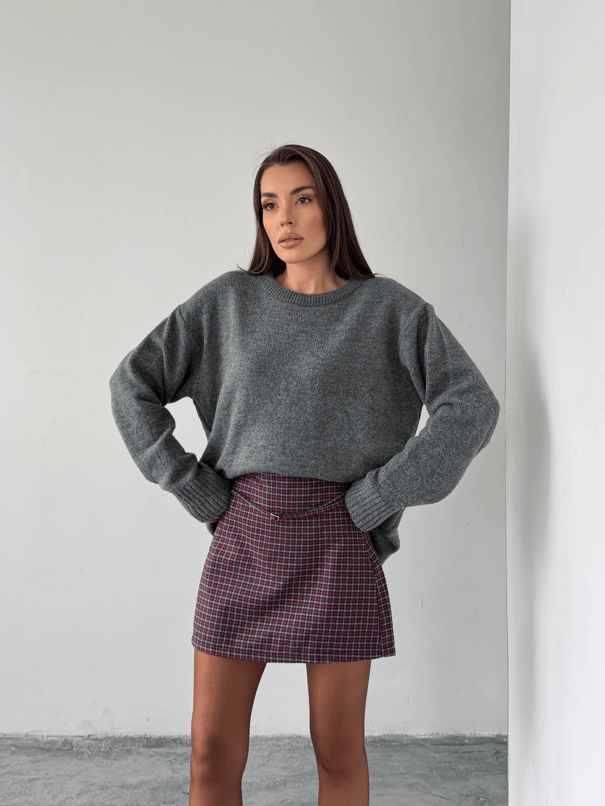 Bel Bağlama Ekose Mini Etek - Bordo