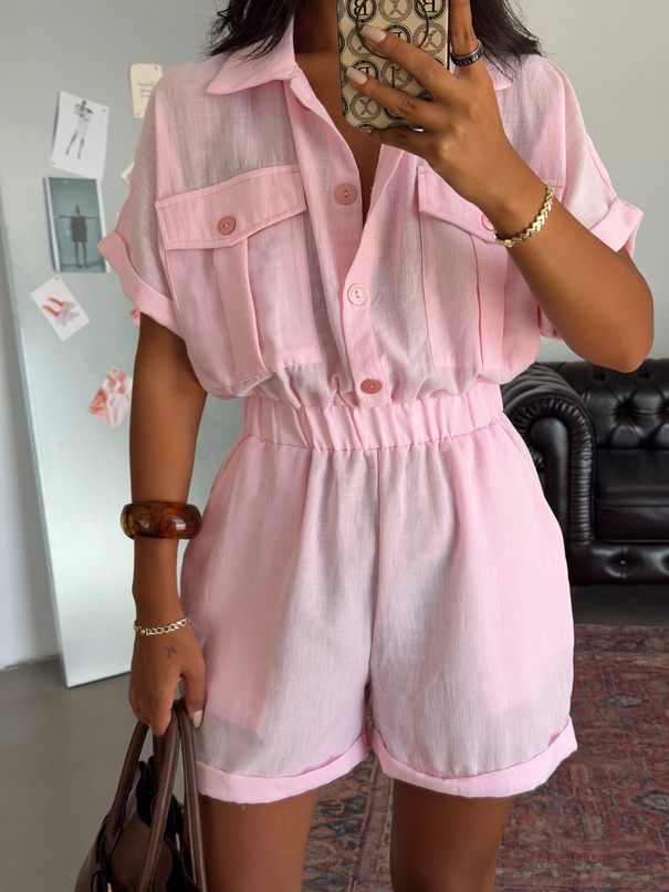 Beli Lastikli Mini Tulum - Pembe