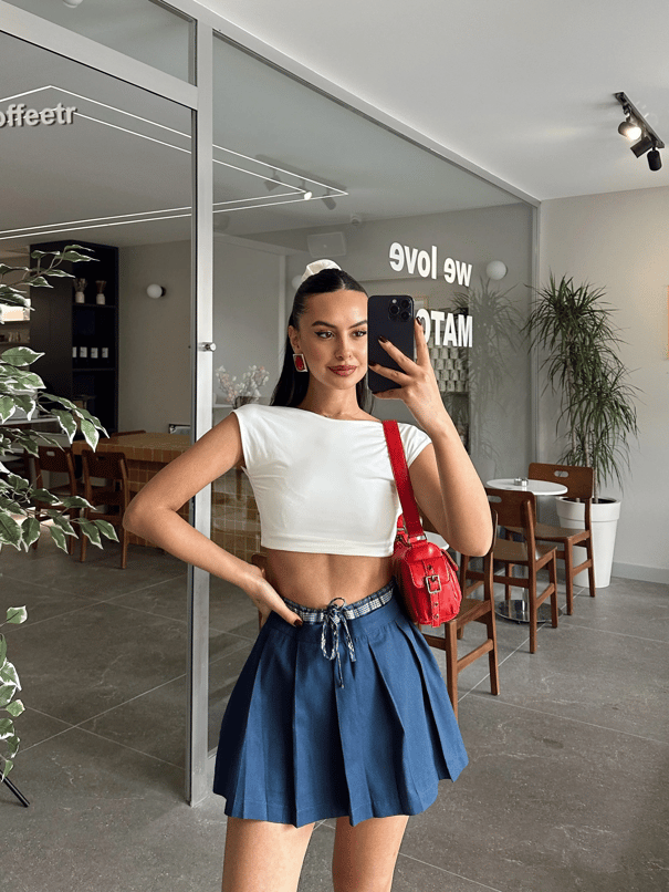 Bel Detay Gabardin Etek - Lacivert