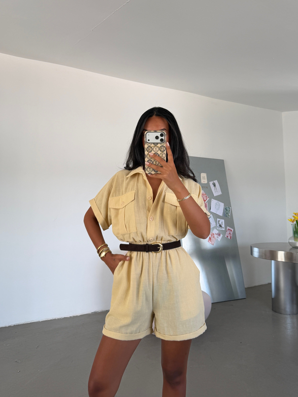 Beli Lastikli Mini Tulum - Sarı