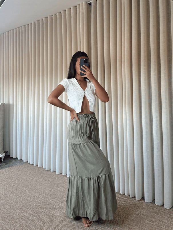 Katlı Maxi Etek - Haki