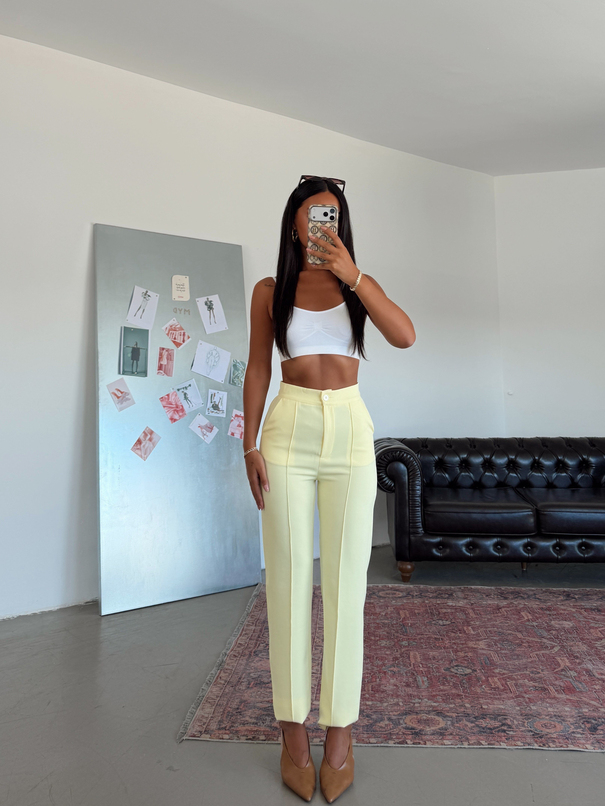 Beli Lastikli Çımalı Pantolon  - Sarı