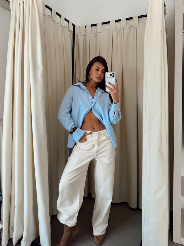 Paça Çift Pensli Boyfriend Jean - Krem
