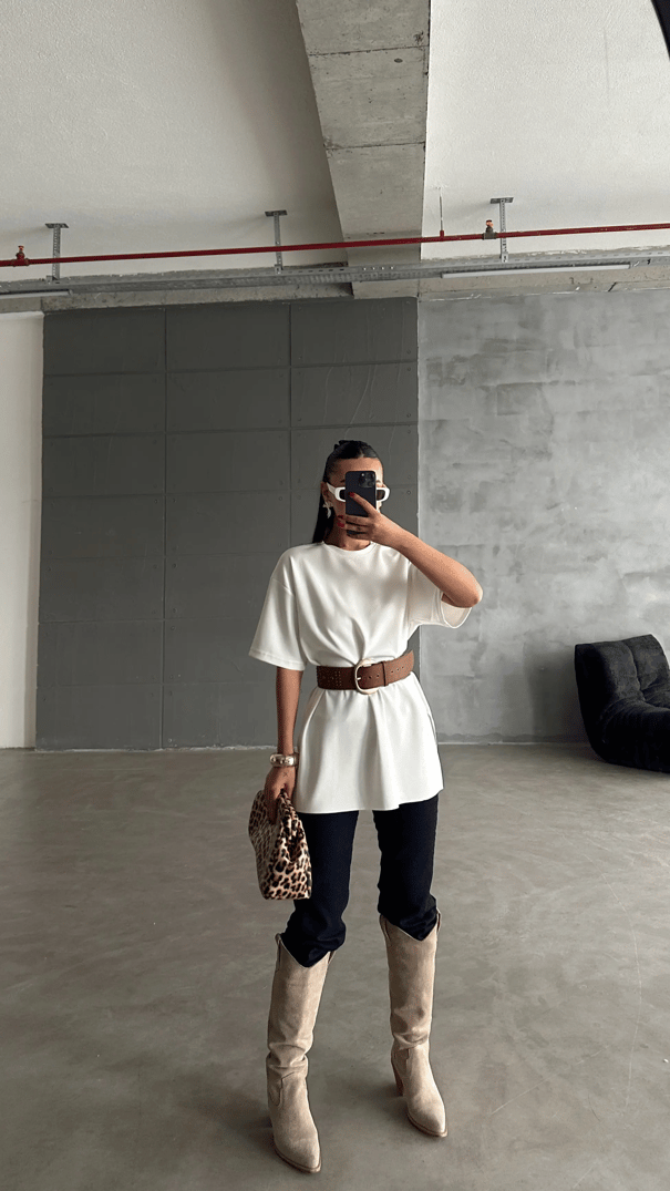 Yan Yırtmaç Oversize Basic - Ekru