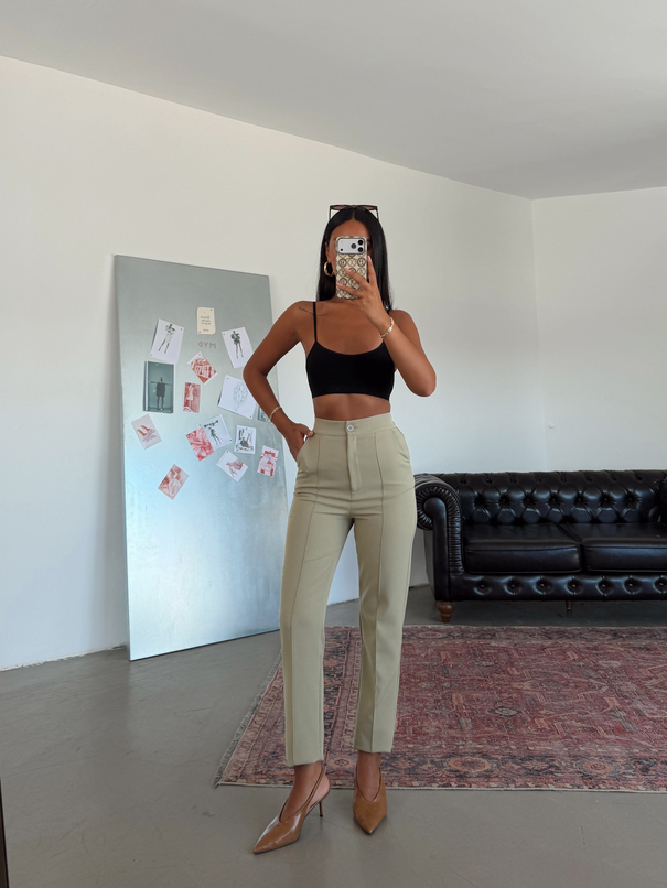 Beli Lastikli Çımalı Pantolon  - Çağla Yeşili