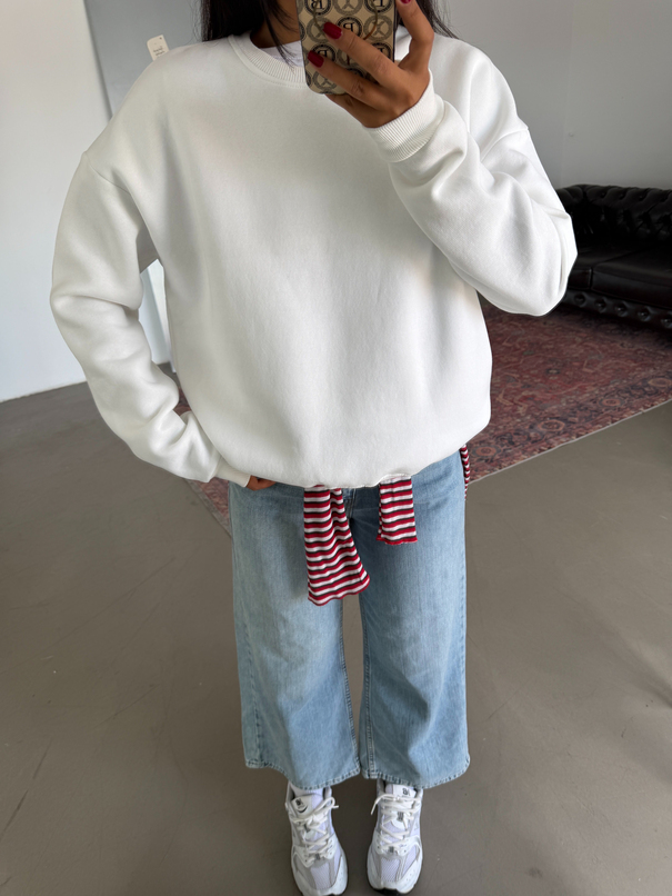 Düz Basic Sweatshırt - Beyaz