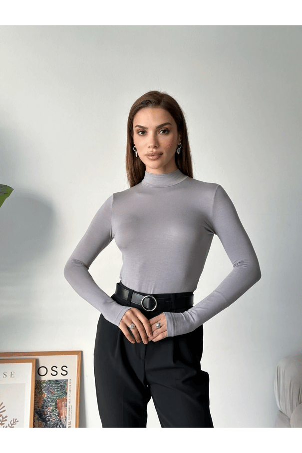 Dik Yaka Balıkçı Bluz Gri - Gri