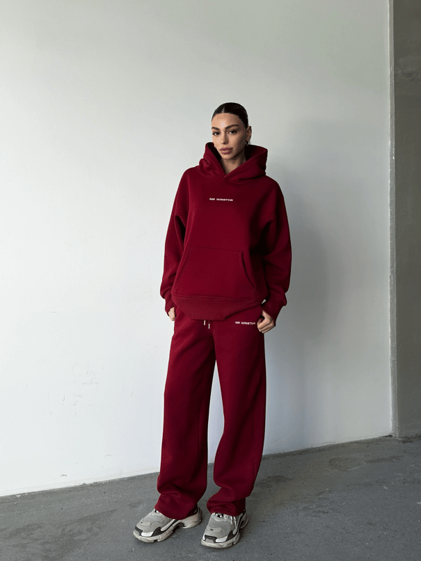 Mr. Winston Kapüşonlu Sweat Takım Bordo - Bordo