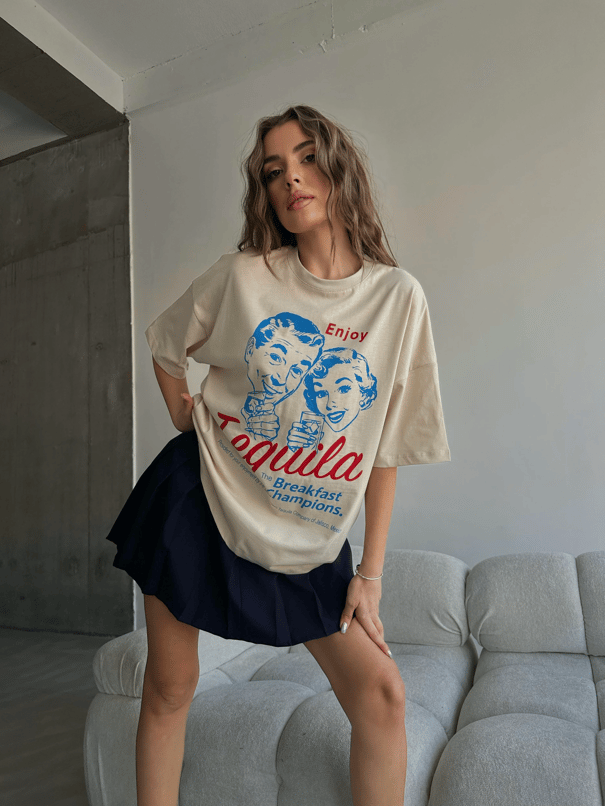 Tequila Baskılı Tshirt Bej - Bej