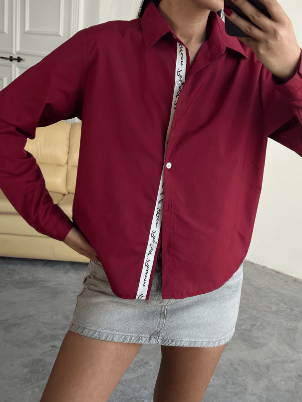 Kol Ve Pat Şerit Crop Gömlek - Bordo