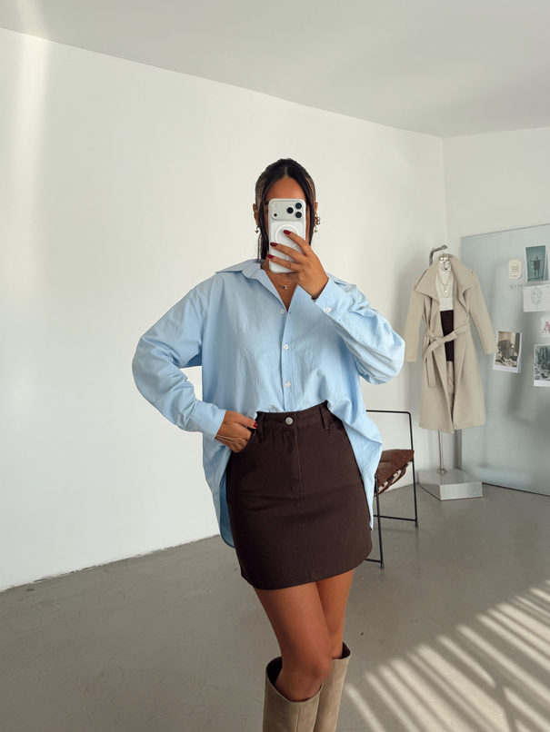 Mini Denim Etek - Kahve