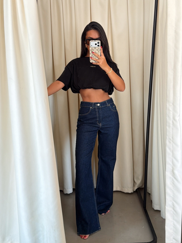 Klasik Model Kesik Paça Jean - Lacivert