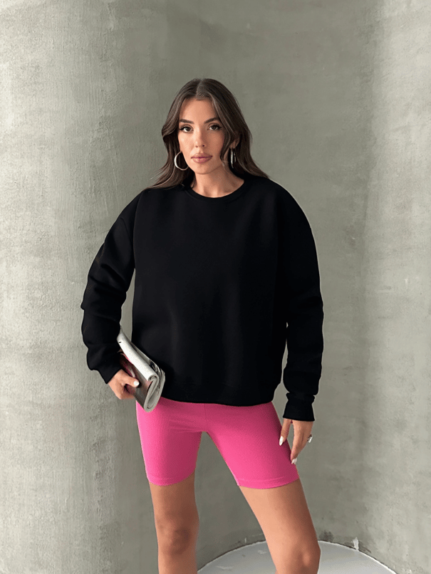 Düz Basic Sweatshırt - Siyah