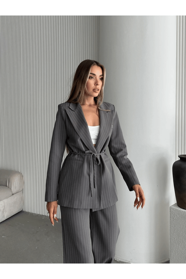 Lasy Line Bel Bağlamalı Blazer Ceket Füme - Füme
