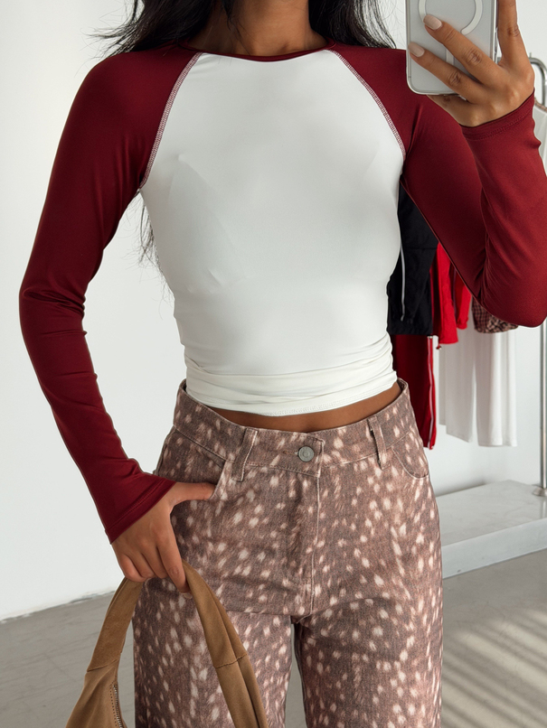 Bloklu Basic Bluz - Bordo