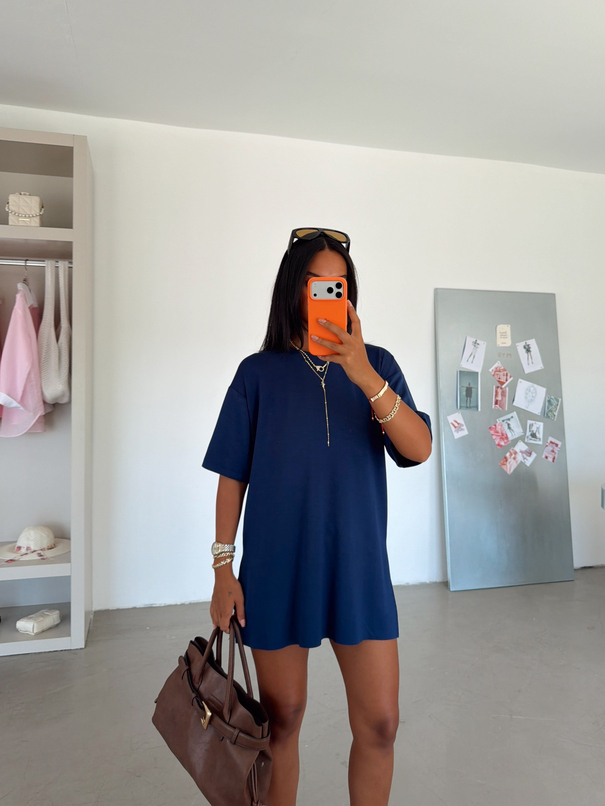 Yan Yırtmaç Oversize Basic - Lacivert