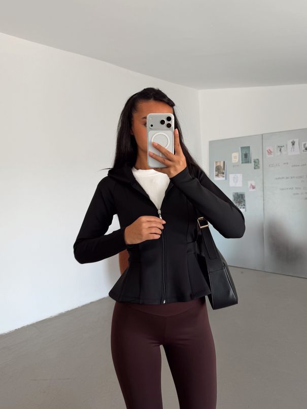 Beli Pileli Fermuarlı Sweat - Siyah
