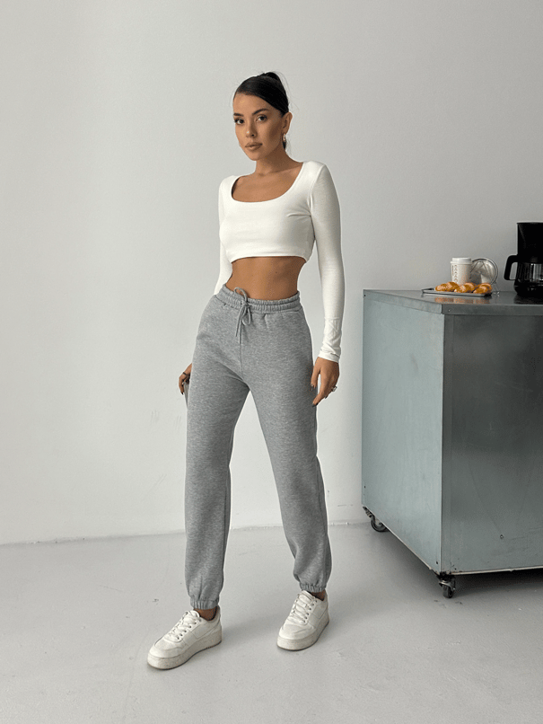 Bel Lastik Jogger Eşofman Gri Melanj - Gri Melanj